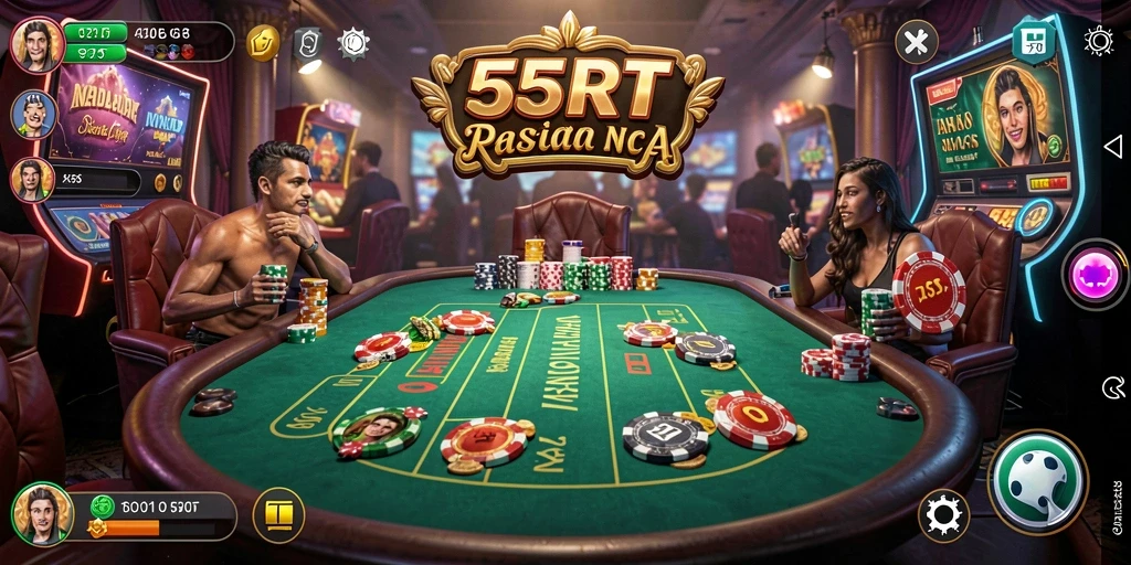 Screenshot gameplay 55RT yang menunjukkan suasana kasino yang mendebarkan.