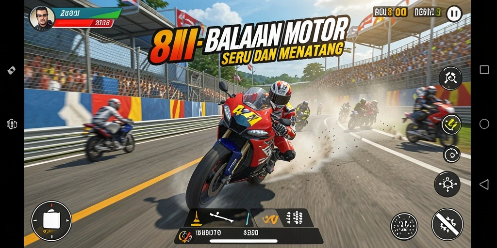 Gameplay seru dalam balapan motor yang mendebarkan.