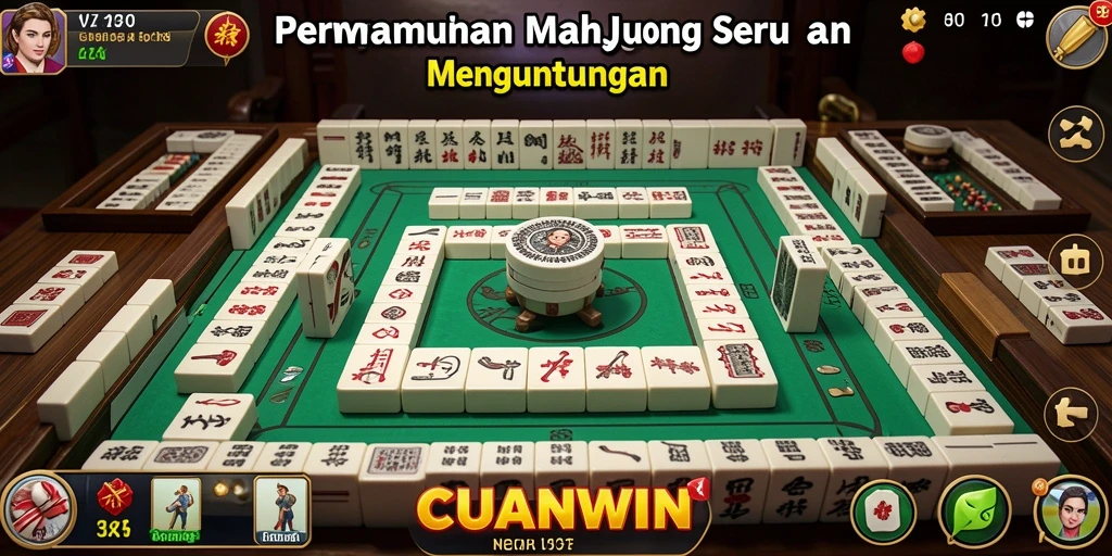Screenshot CUANWIN menampilkan gameplay seru Mahjong dengan ubin berwarna cerah.