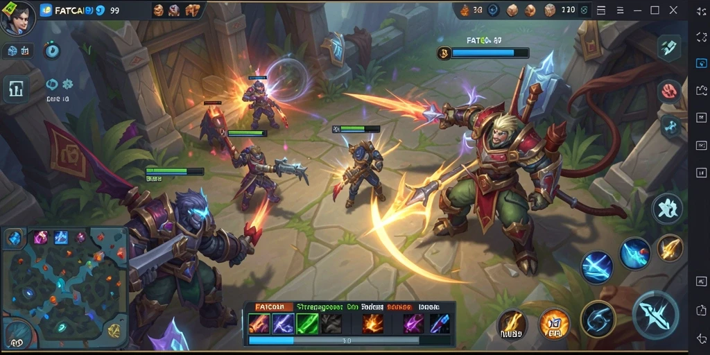 Tangkapan layar gameplay <strong>FATCAI99</strong> menunjukkan pertarungan seru antara tim di arena.