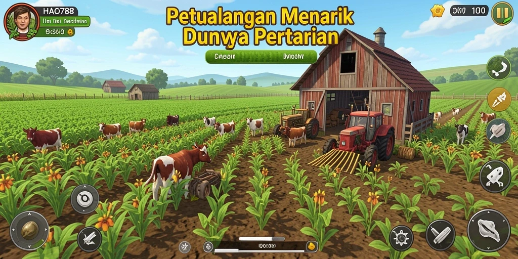 Tampilan gameplay <strong>HAO788</strong> saat merawat ladang yang subur.