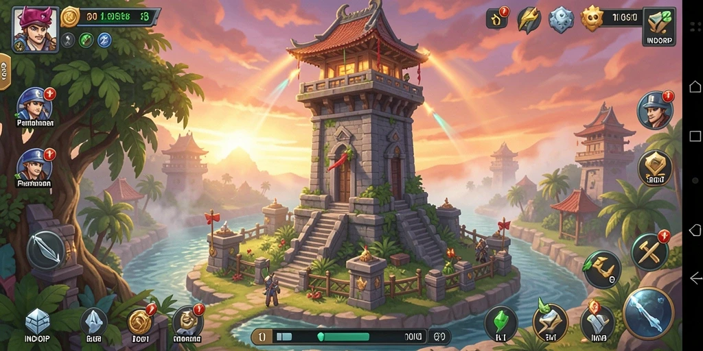 Screenshot INDORP menampilkan aksi menara pertahanan yang mendebarkan.