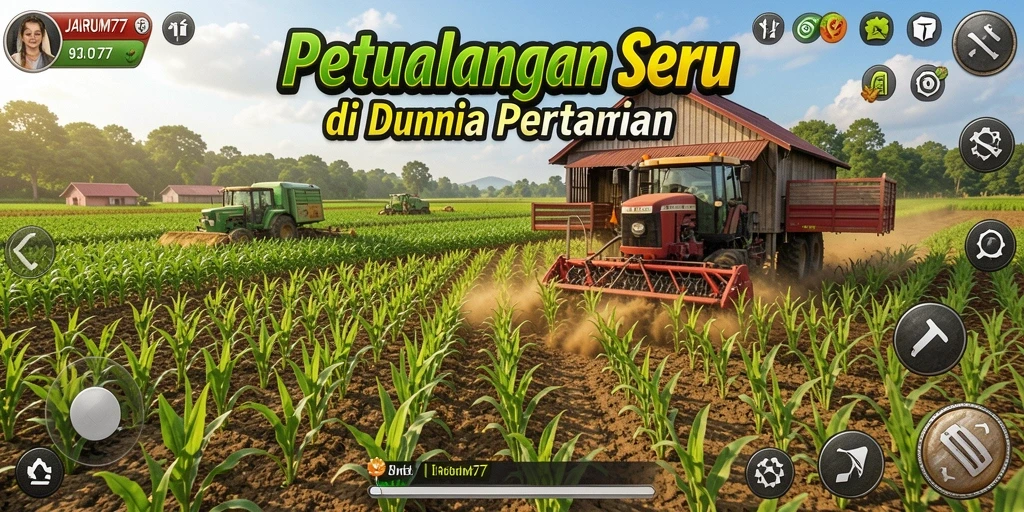 Gameplay seru bertani di JARUM77 dengan berbagai tanaman dan hewan.