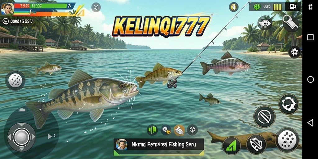 Screenshot menunjukkan aksi menangkap ikan di KELINCI777.