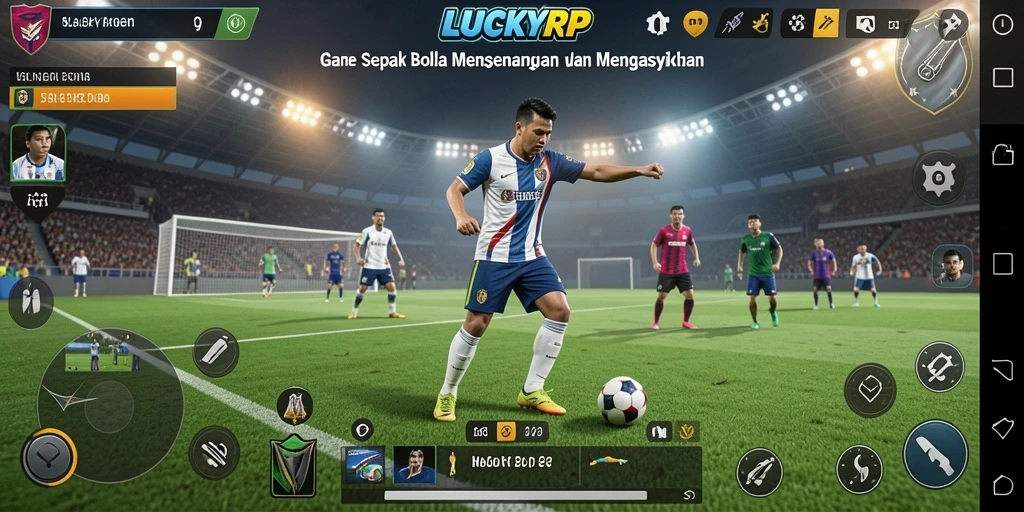 Screenshot gameplay LUCKYRP dengan aksi sepak bola yang mendebarkan.