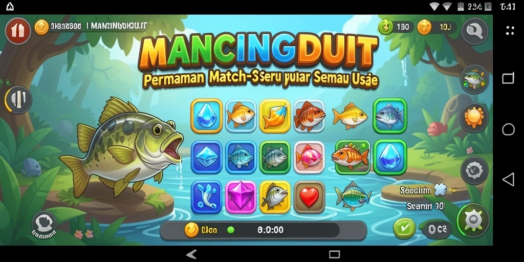 Tampilan gameplay Match-3 yang seru dan penuh warna dalam MANCINGDUIT.