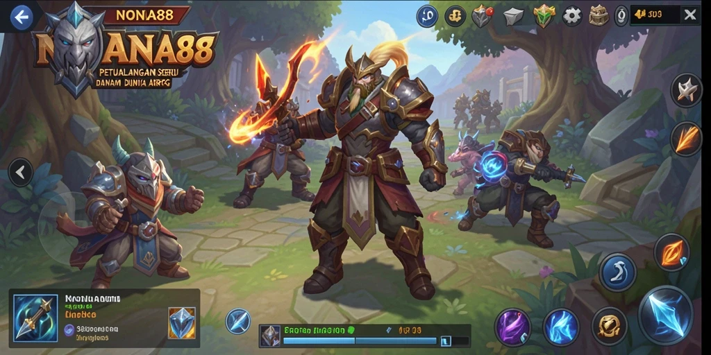 Screenshot gameplay NONA88 menampilkan pertarungan epik dan eksplorasi dunia.