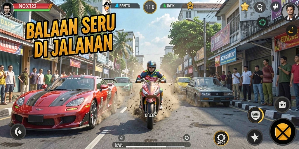 Tampilan gameplay balapan yang mendebarkan di NOX123.