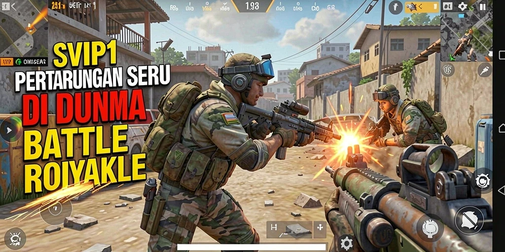 Menampilkan gameplay intens dan aksi seru dalam Battle Royale.
