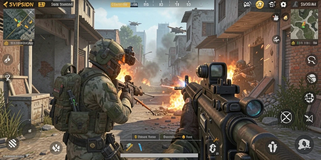 Tampilan gameplay seru dengan aksi tembak-menembak mendebarkan.