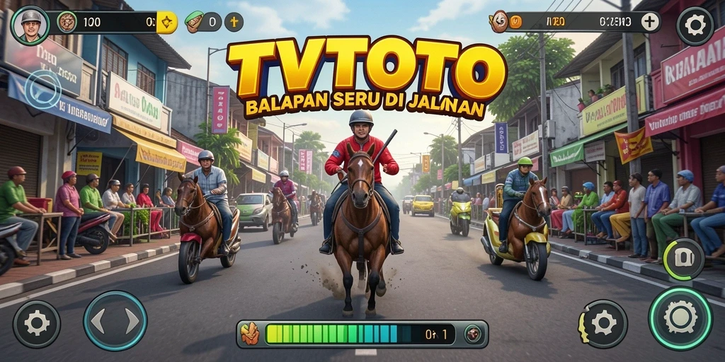 Screenshot utama TVTOTO menampilkan aksi balapan yang mendebarkan.