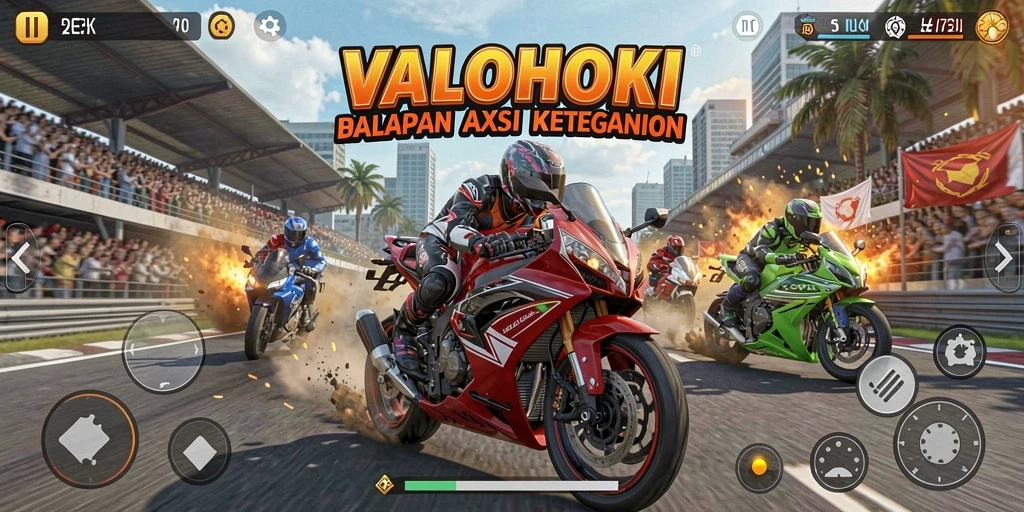 Screenshot gameplay VALOHOKI menampilkan balapan motor yang seru dan mendebarkan.