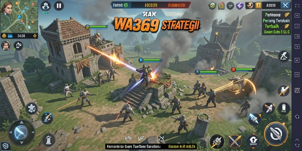 Screenshot utama WA369 menampilkan aksi pertempuran yang dinamis dan strategi yang mendebarkan.