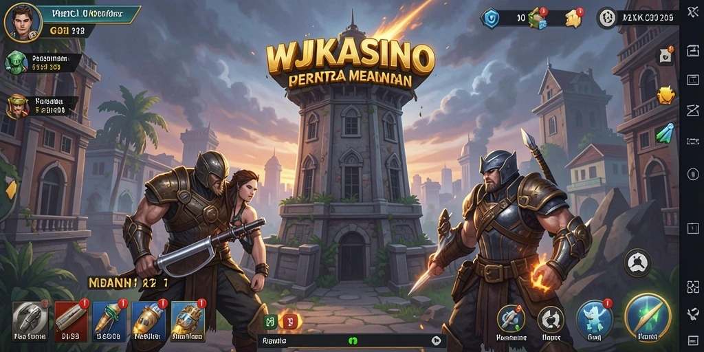 Tampilan gameplay WJKASINO menampilkan aksi menara pertahanan yang intens.